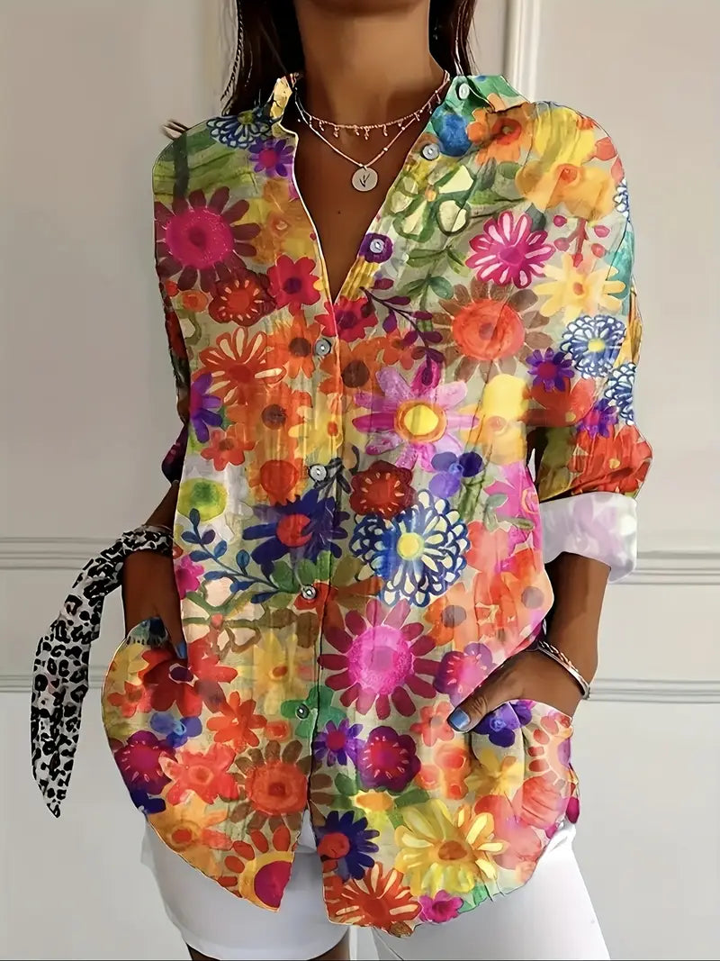 Amaya Bloom | Fargerik, blomstret langermet bluse